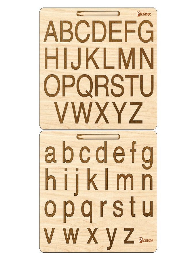 PICRAZEE لوحة تتبع خشبية تعليمية للأطفال من بيكرازي | ألواح لتعليم الكتابة اليدوية والتعلم للأطفال | مجموعة من 24 لوحة (أحرف كبيرة وصغيرة) - Image 1